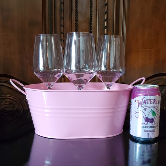 (5pc) 11oz🍷9 1/4" Clear Wine Glass & 1 Pink Metal 2 Handle Bucket - Picture 16 of 16